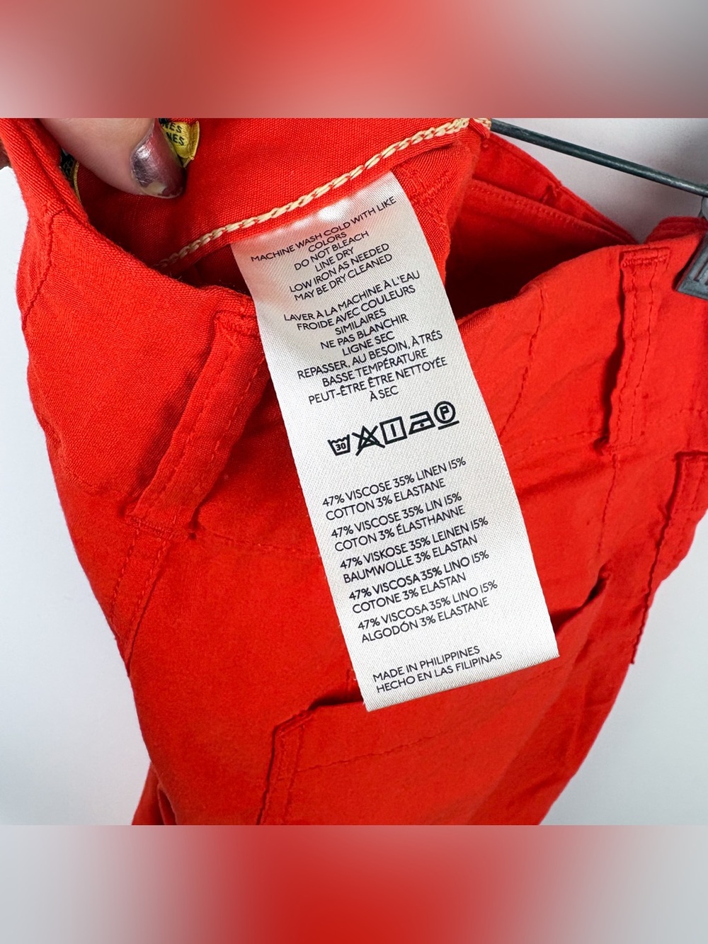 Anthropologie Maeve Colette Cropped Wide Leg Pant Red Orange Cotton Linen 24 - Picture 5 of 5